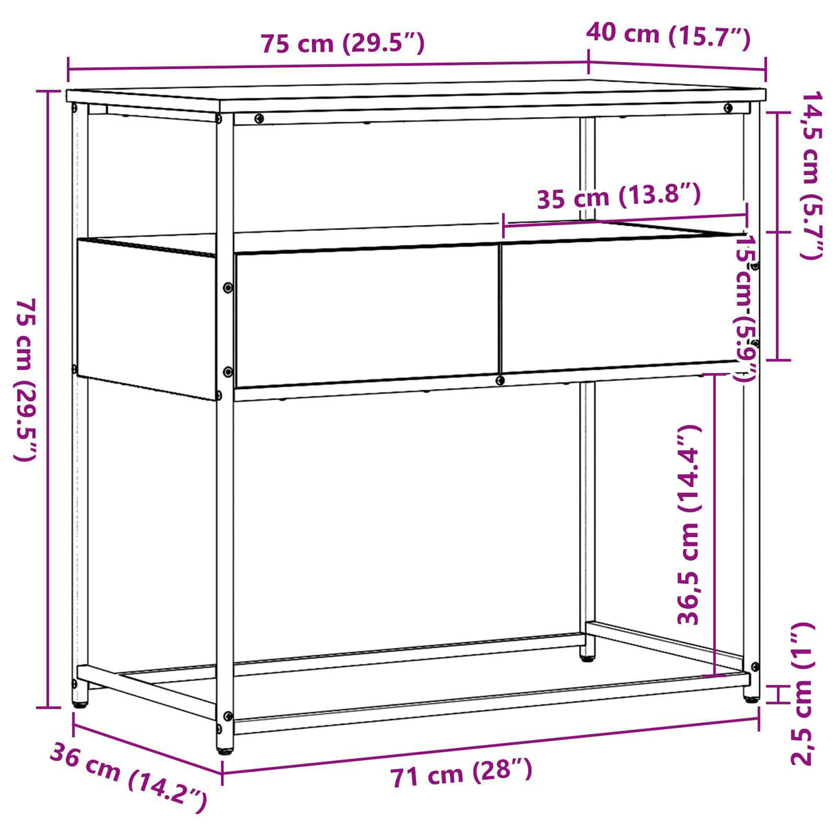 Console Table Black Oak 75 x 40 x 75 cm Engineered Wood