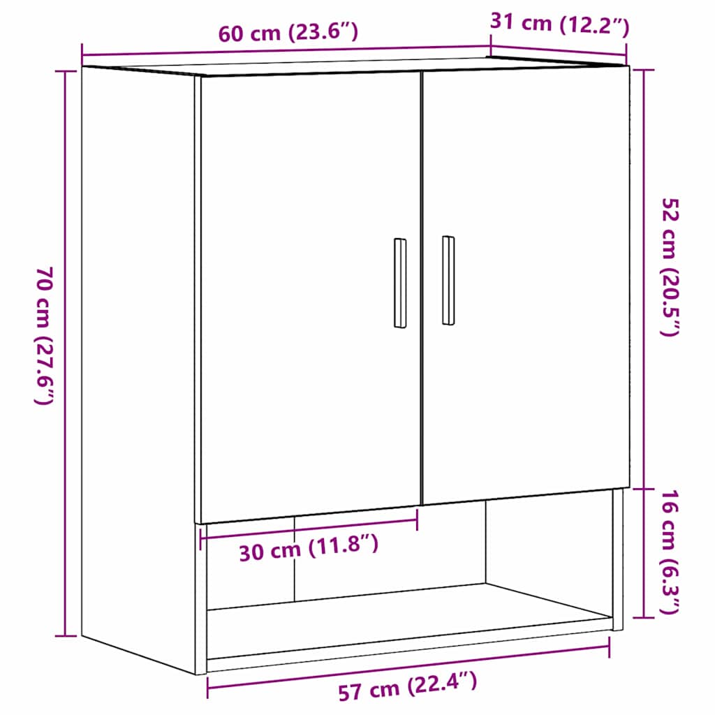 Wall Cabinet Black oak 60 x 31 x 70 cm Engineered Wood