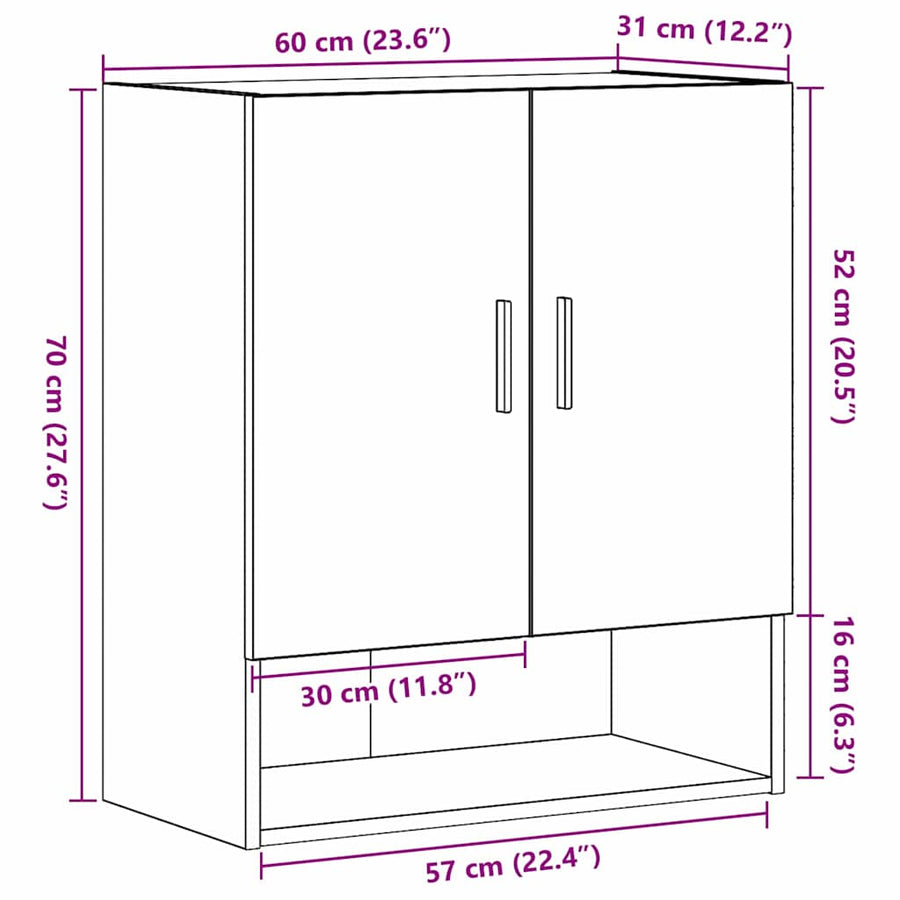 Wall-mounted Cabinet 60 x 31 x 70 cm Engineered Wood Black Oak