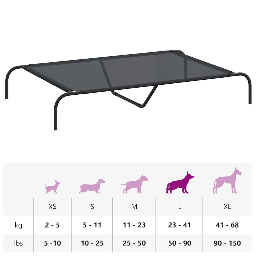 Elevated Dog Bed Black 130x80x20 cm Textilene and Steel