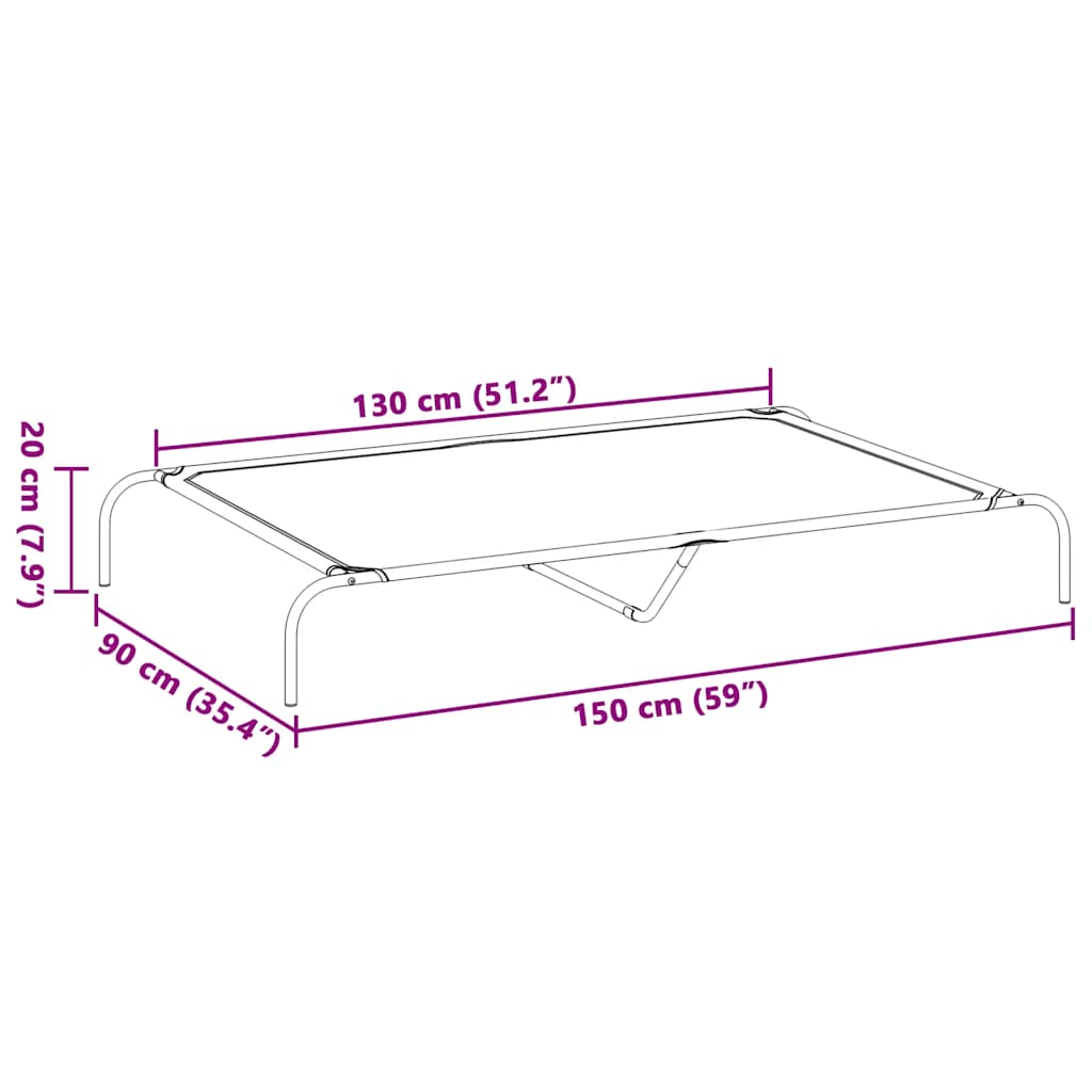 Elevated Dog Bed Black 150x90x20 cm Textilene and Steel