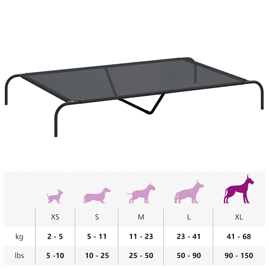 Elevated Dog Bed Black 150x90x20 cm Textilene and Steel