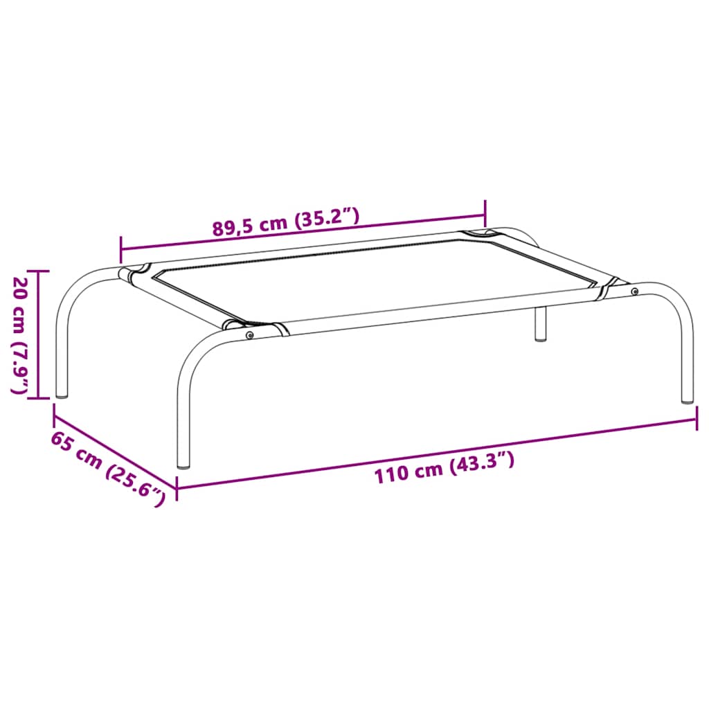 Elevated Dog Bed Black 110x65x20 cm Oxford Fabric and Steel