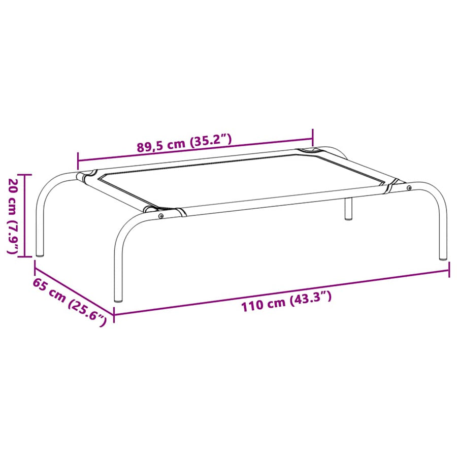Elevated Dog Bed Black 110x65x20 cm Oxford Fabric and Steel