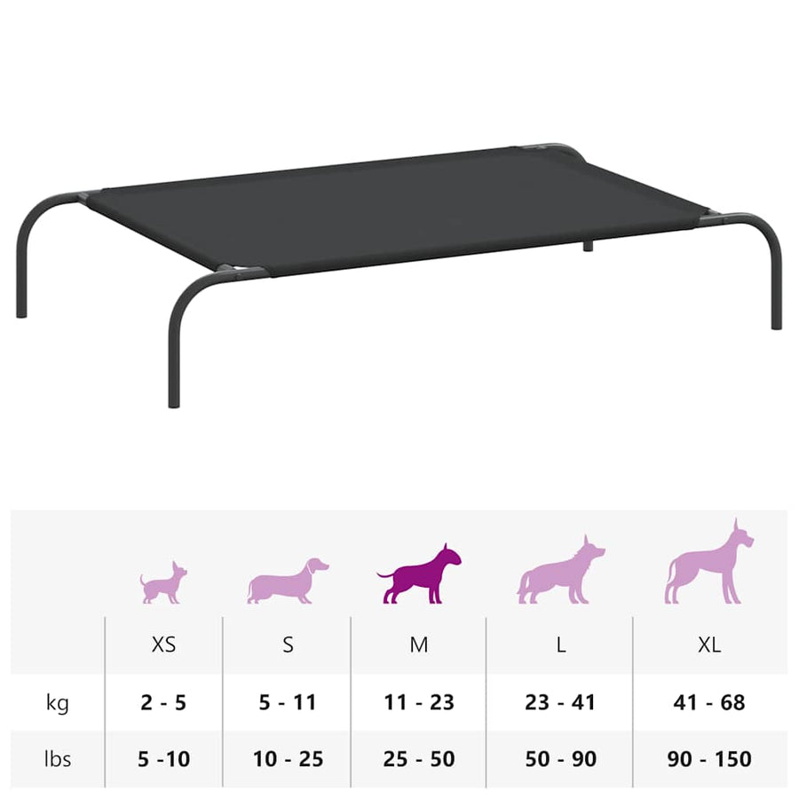 Elevated Dog Bed Black 110x65x20 cm Oxford Fabric and Steel