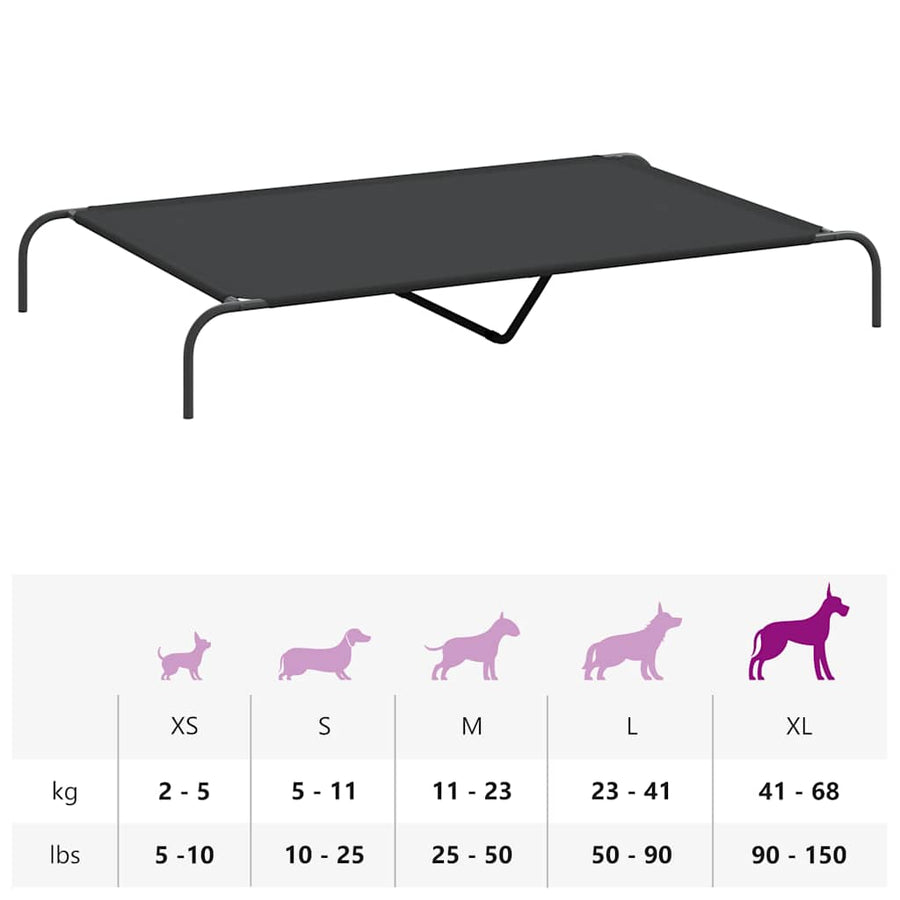 Elevated Dog Bed Black 150x90x20 cm Oxford Fabric and Steel