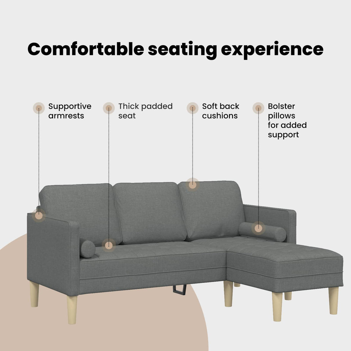 Sofa Set with Cushion Dark Grey Polyester