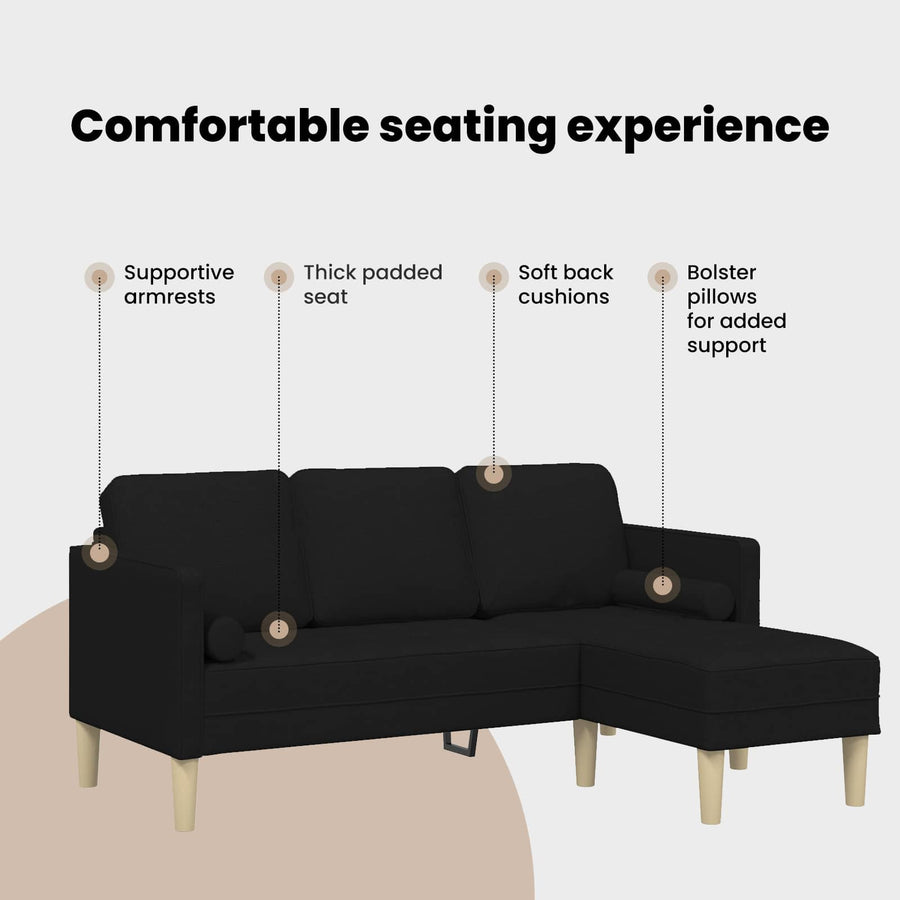Sofa Set Black 173 x 131 x 67 cm Polyester