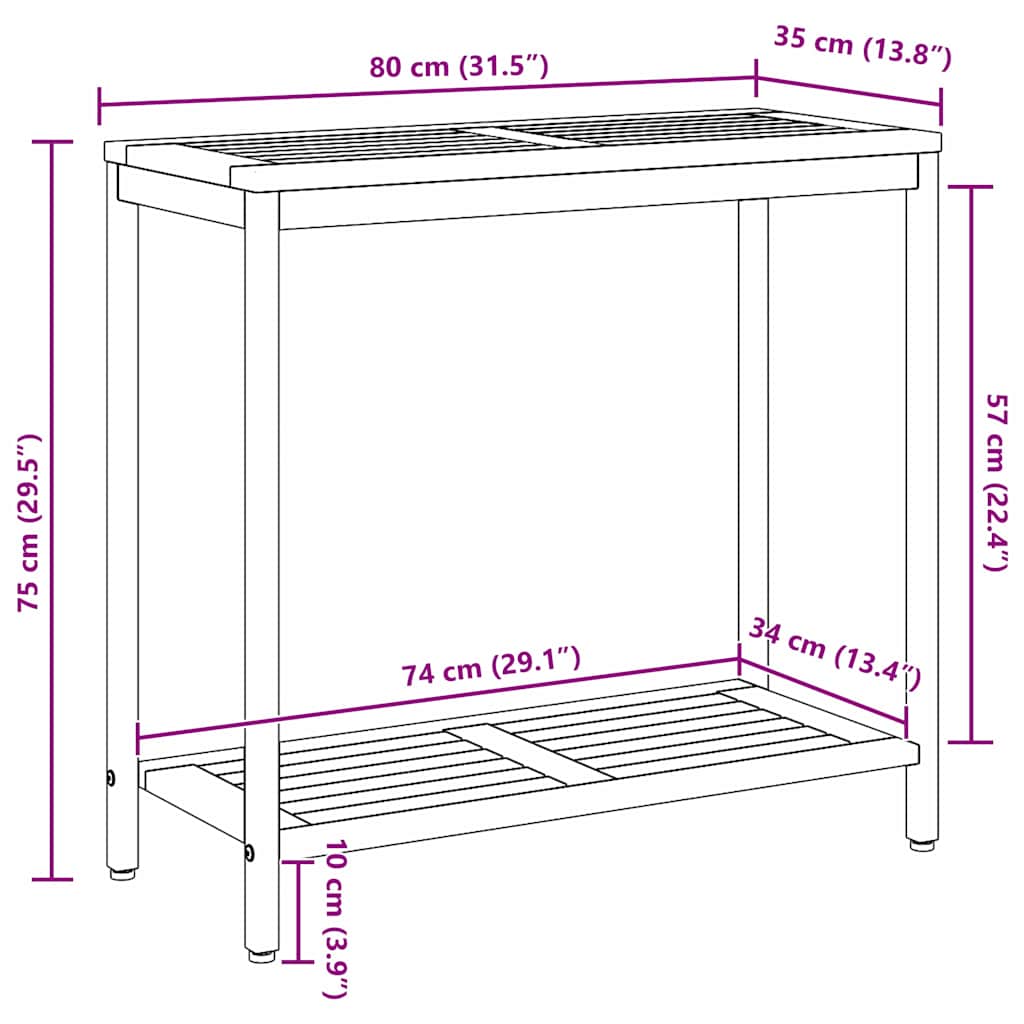 Outdoor Table with Storage Natural and black 80 x 35 x 75 cm