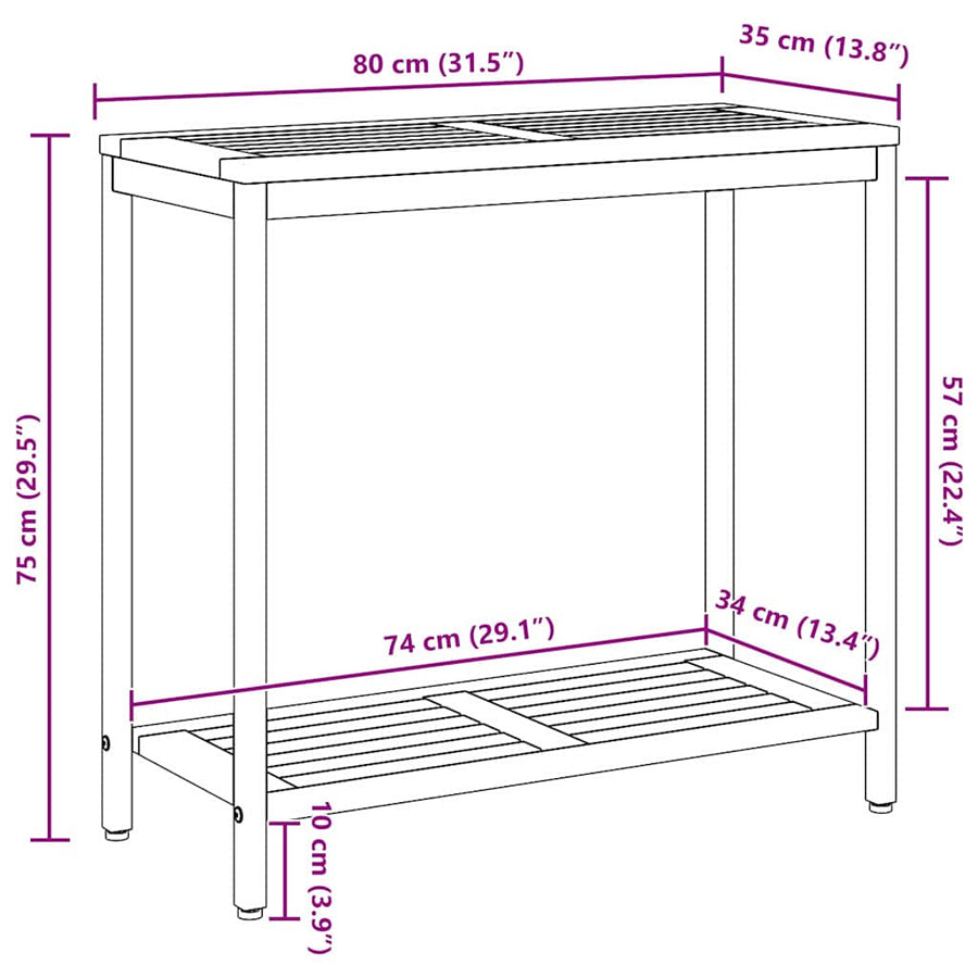 Outdoor Table with Storage Natural and Black 80 x 35 x 75 cm