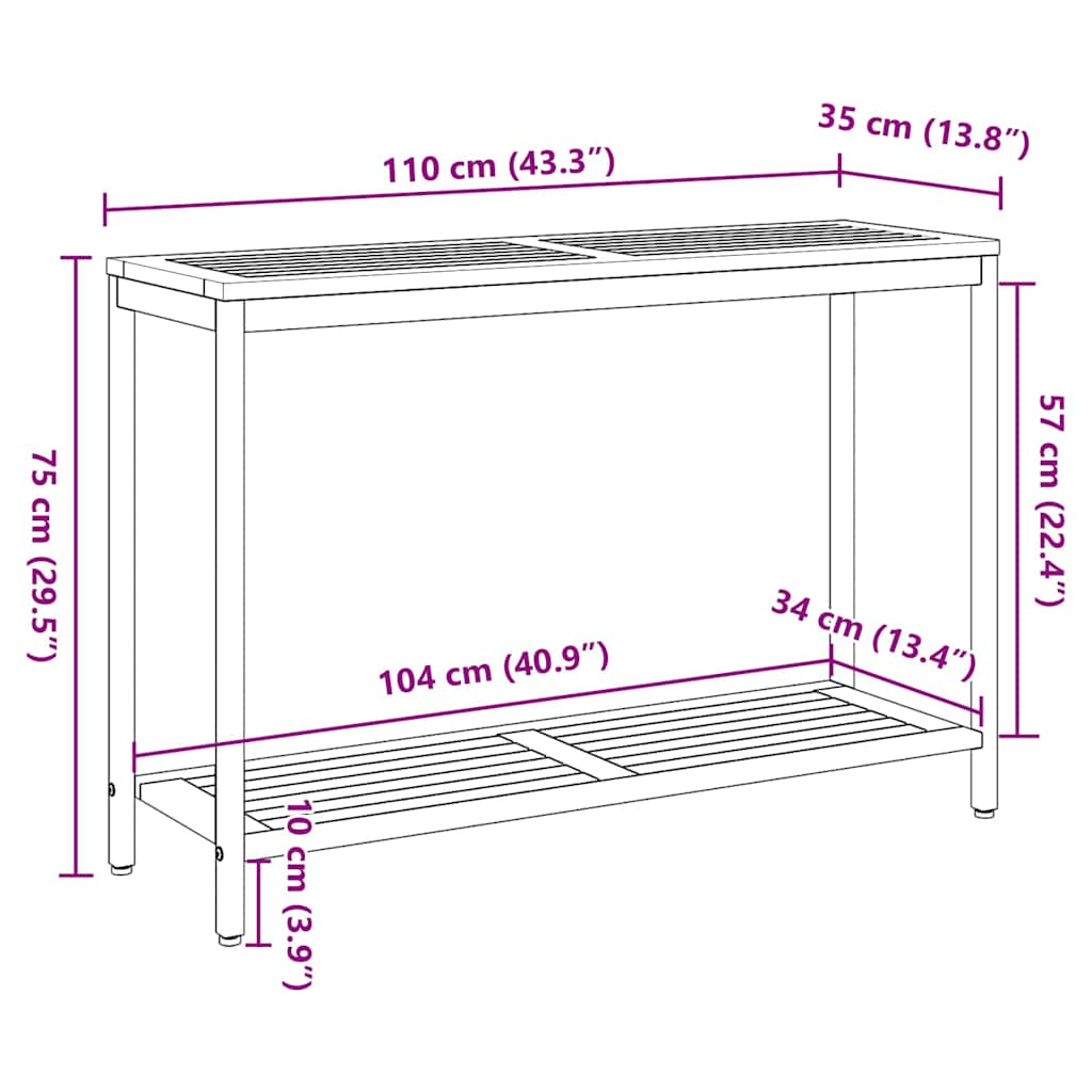 Outdoor Table with Storage Natural and black 110 x 35 x 75 cm