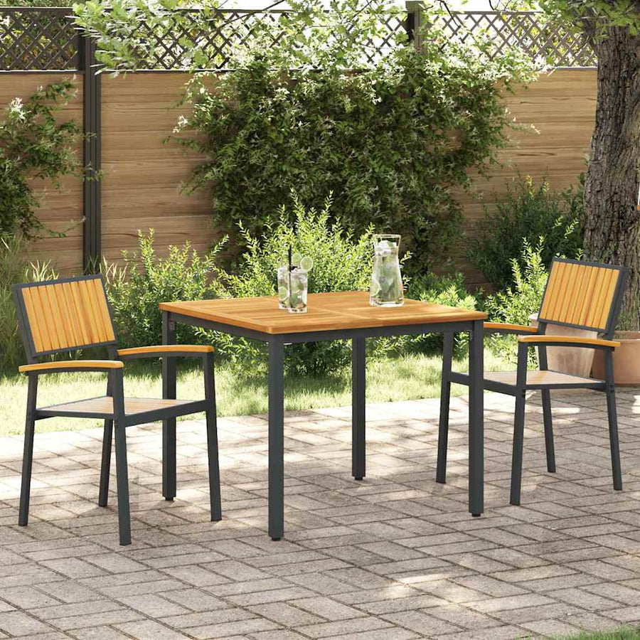 Stacking Chair 2 pcs Brown Solid Acacia Wood Stackable