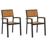 Garden Chair 2 pcs Brown 56 x 57 x 87cm Solid Acacia wood - Front View