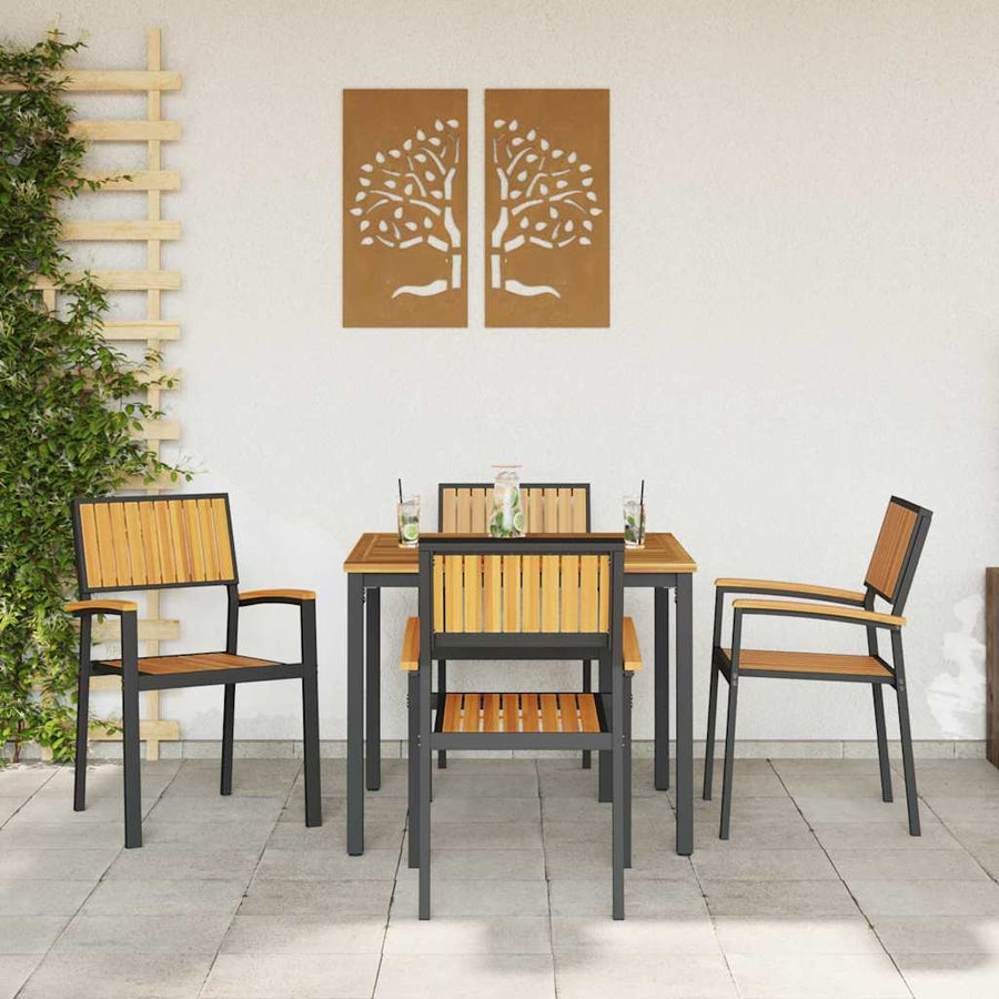 Stacking Chair 4 pcs Brown Solid Acacia Wood Stackable
