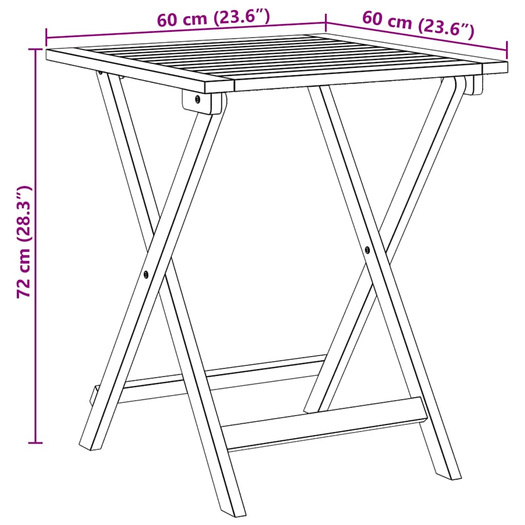 Folding Garden Table Natural 60 x 60 x 72 cm Solid acacia wood