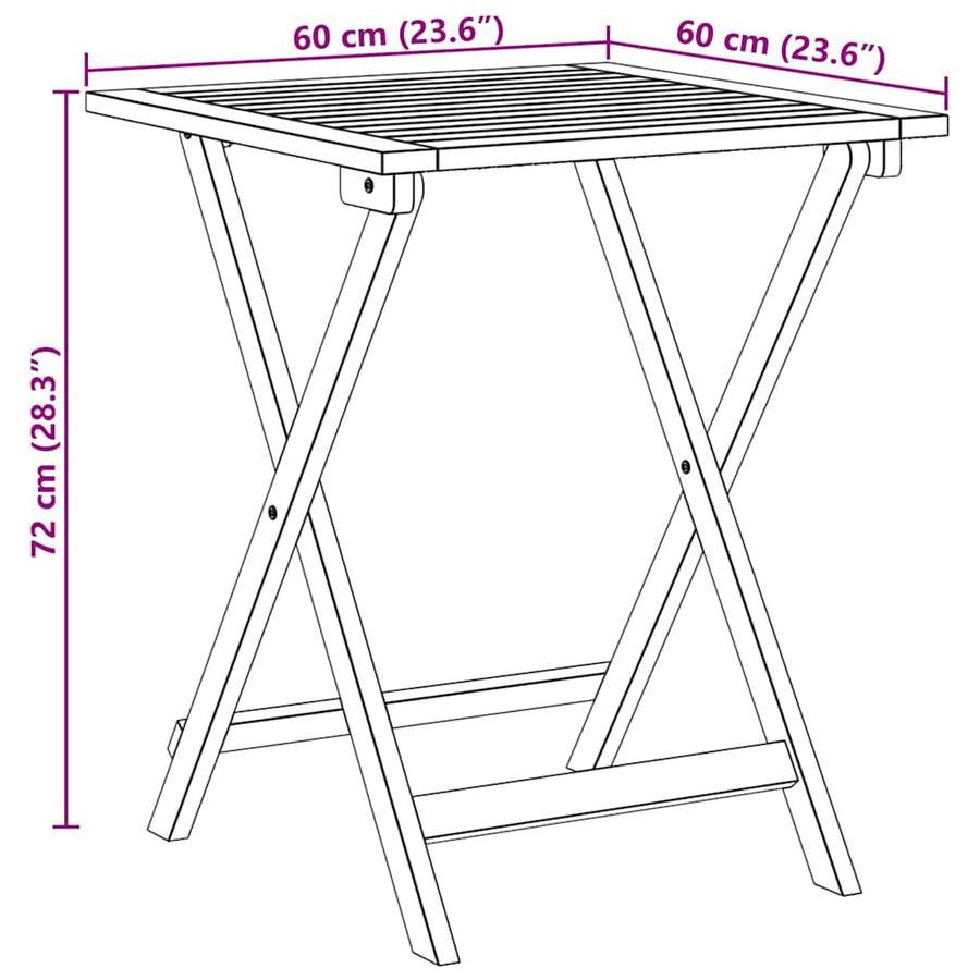 Garden Table Folding Natural 60 x 60 x 72 cm Solid Acacia Wood