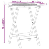 Garden Table Folding Natural 60 x 60 x 72 cm Solid Acacia Wood - Extra Image