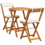 Garden Bistro Set with Cushion 3 pcs Brown Solid acacia wood - Front View