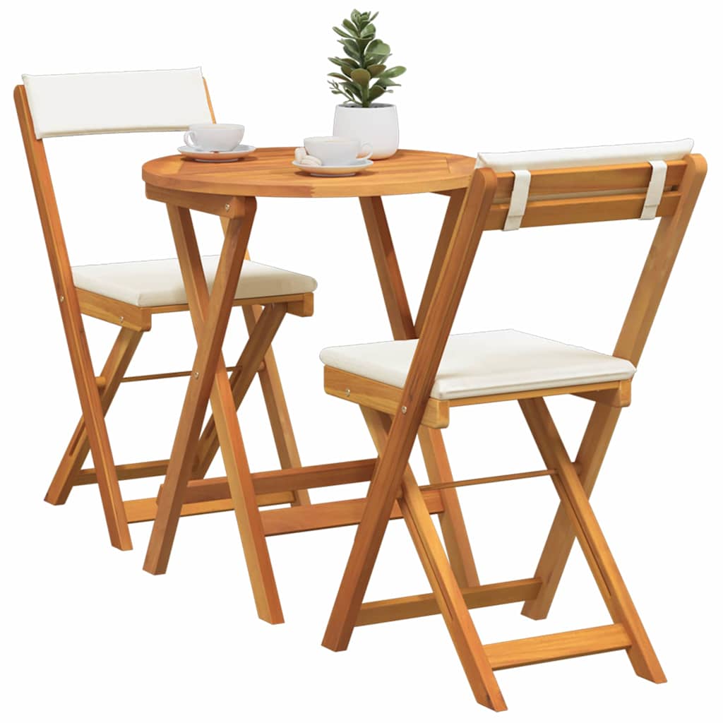 Garden Bistro Set with Cushion 3 pcs Brown Solid acacia wood