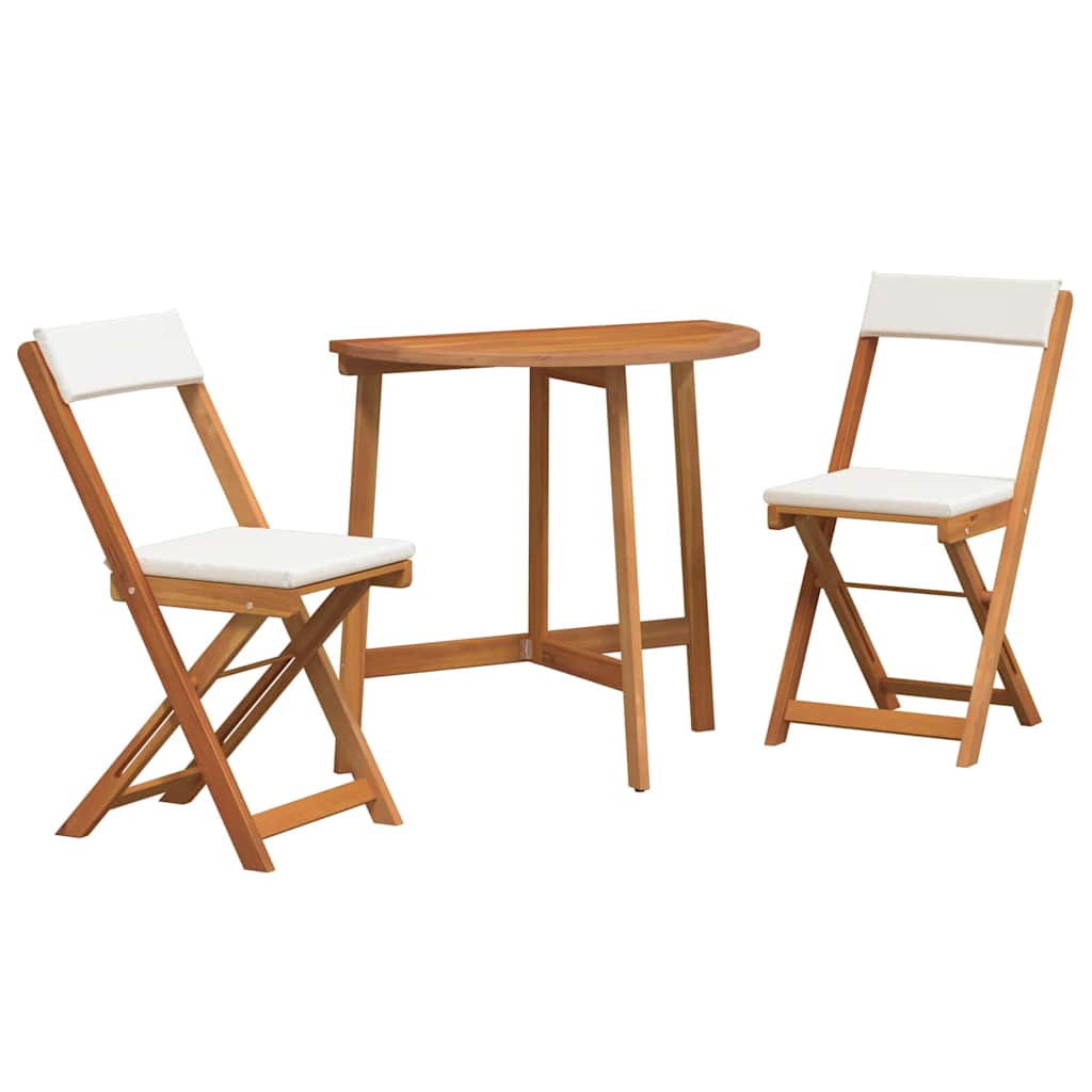 Bistro Set with Cushion 3 pcs Oil Natural Solid Acacia Wood