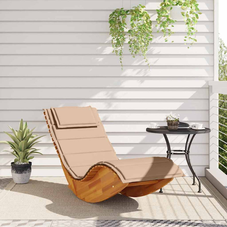 Rocking Sun Lounger with Cushion Solid Wood Acacia