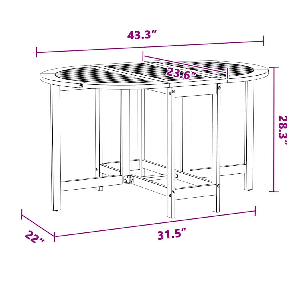 Garden Table Folding Brown 110 x 60 x 72 cm Solid Acacia wood