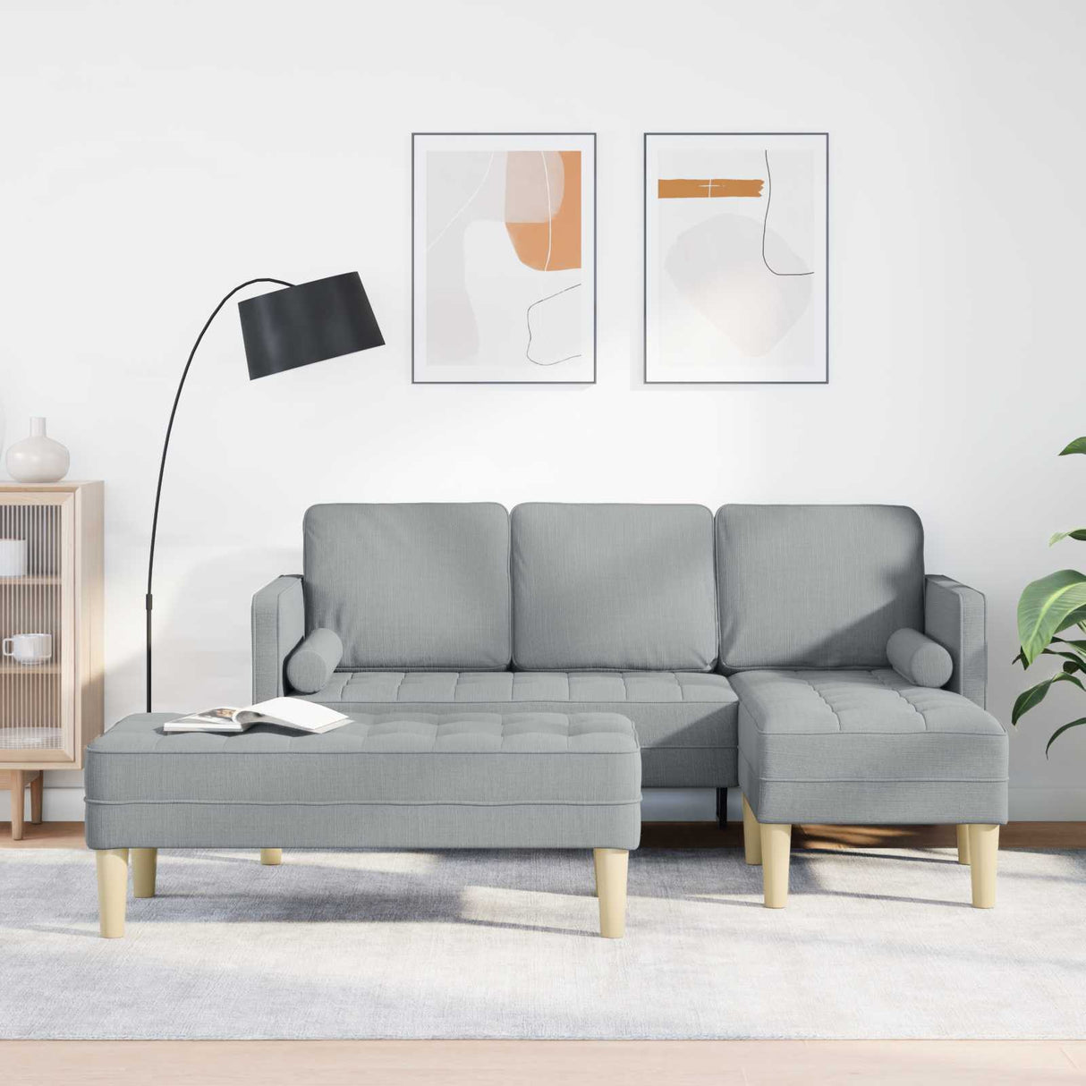 Sofa Set 2 pcs Light Grey Polyester