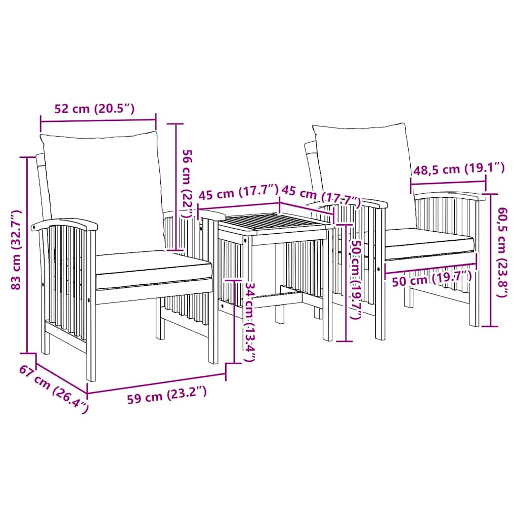 Garden Sofa Set 3 pcs Oil Natural Solid Acacia Wood