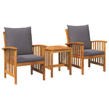Garden Sofa Set with Cushion 3 pcs Brown Solid acacia wood - Front View