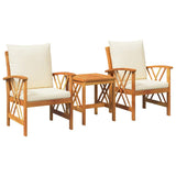 Garden Sofa Set with Cushion 3 pcs Brown Solid acacia wood - Front View
