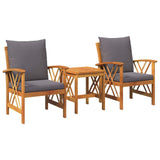 Garden Sofa Set with Cushion 3 pcs Brown Solid acacia wood - Front View