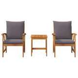 Garden Sofa Set with Cushion 3 pcs Brown Solid acacia wood - Side View