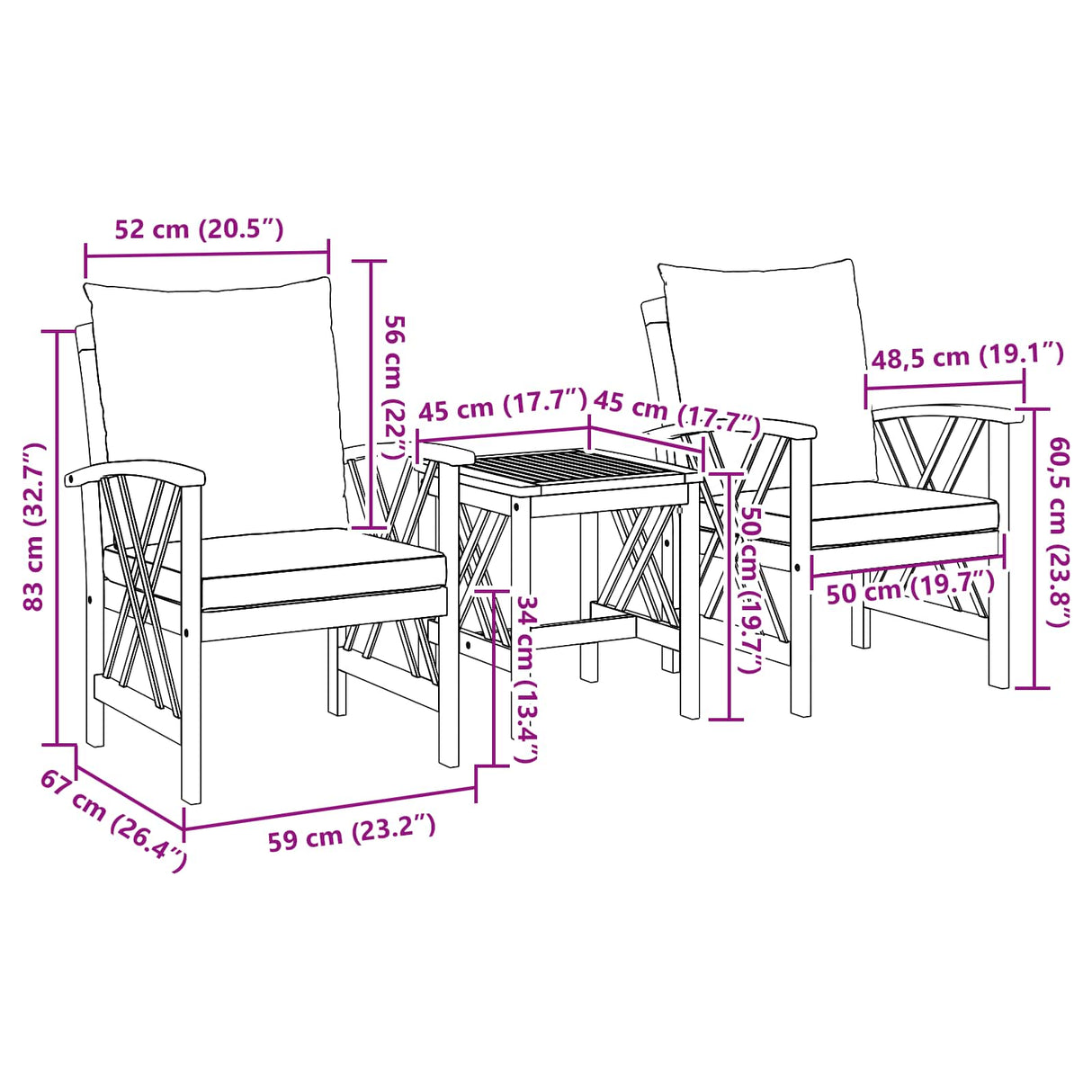 Garden Sofa Set with Cushion 3 pcs Brown Solid acacia wood