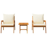 Bistro Set with Cushion 3 pcs Brown Solid Acacia Wood - Low Angle