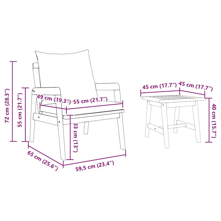 Bistro Set 3 pcs Brown Solid Acacia Wood