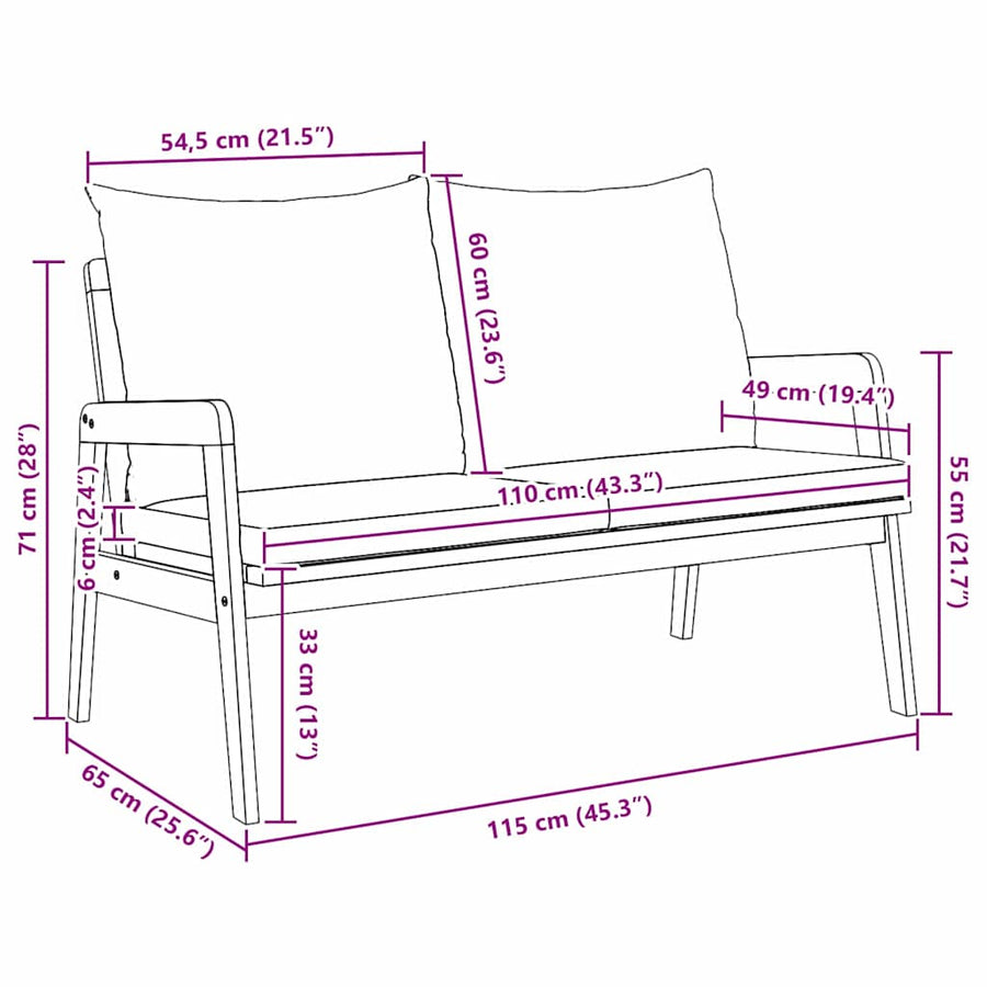 Garden Bench Oil Natural 115 x 65 x 71 cm Solid Acacia Wood