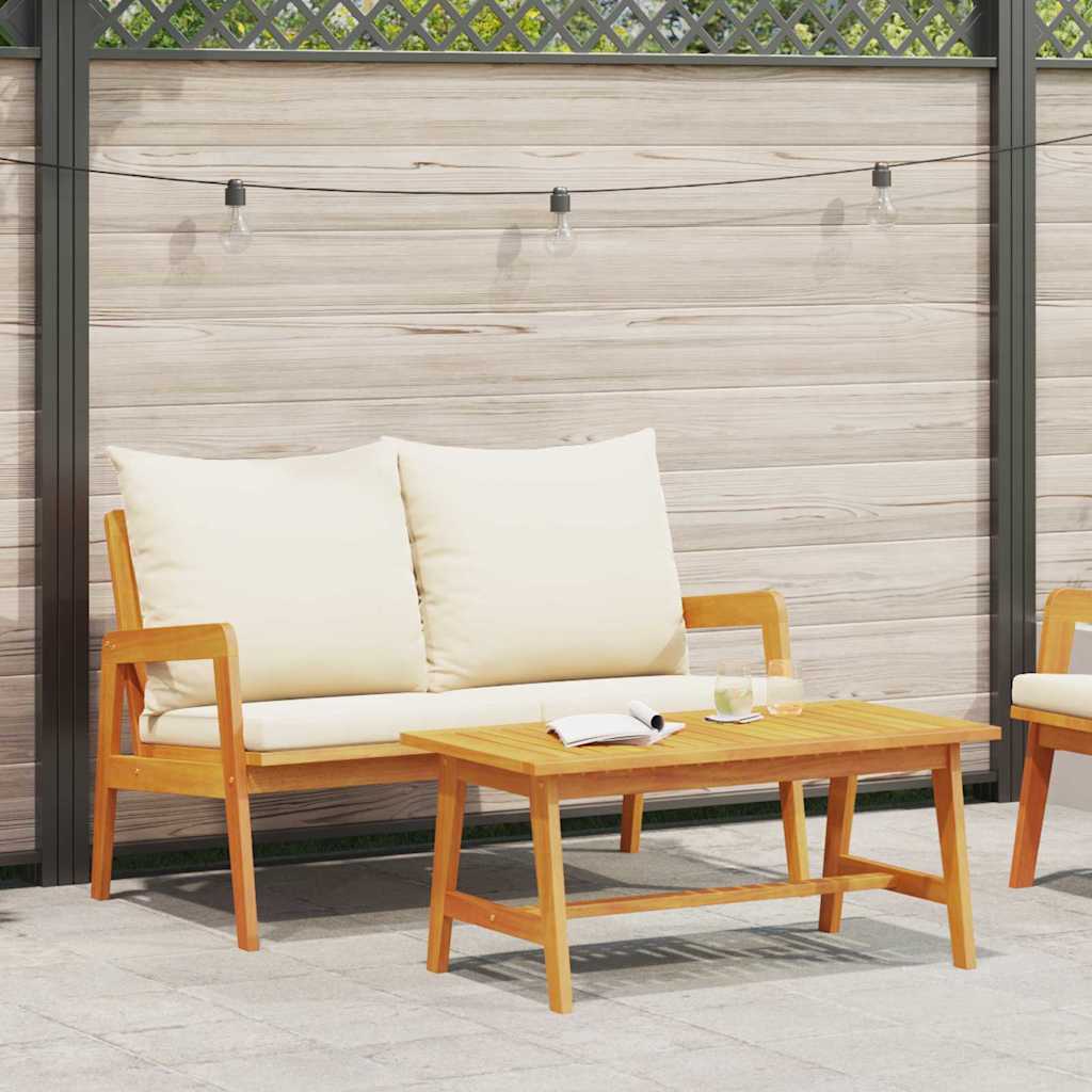 Bistro Set with Cushion 2 Piece Oil Natural Solid Acacia Wood