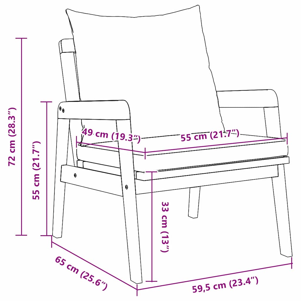 Garden Chair with Cushion 2 Piece Oil Natural 65 x 59,5 x 72 cm