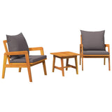 Bistro Set with Cushion 3 pcs Brown Solid Acacia Wood - Front View