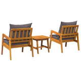 Bistro Set with Cushion 3 pcs Brown Solid Acacia Wood - Low Angle