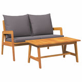 Bistro Set with Cushion 2 pcs Oil Natural Solid Acacia Wood - Rear View