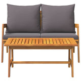 Bistro Set with Cushion 2 pcs Oil Natural Solid Acacia Wood - Low Angle