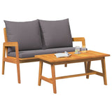 Bistro Set with Cushion 2 pcs Oil Natural Solid Acacia Wood - Side View
