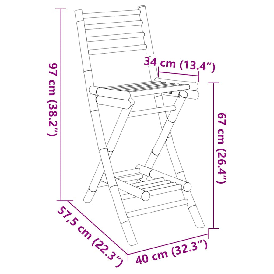 Outdoor Bar Stools with Footrests 2 pcs Foldable Bamboo