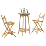 3 Piece Outdoor Bar Set Foldable Bamboo - Top-Down View
