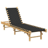 Sun Lounger with Black Woven Webbing 55x200x30 cm Bamboo - Front View