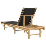 Sun Lounger with Black Woven Webbing 55x200x30 cm Bamboo - Rear View