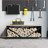 Firewood Rack with Wooden Top Black 100.5x35.5x40 cm