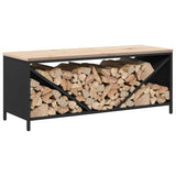 Firewood Rack with Wooden Top Black 100.5x35.5x40 cm - 45-Degree Angle