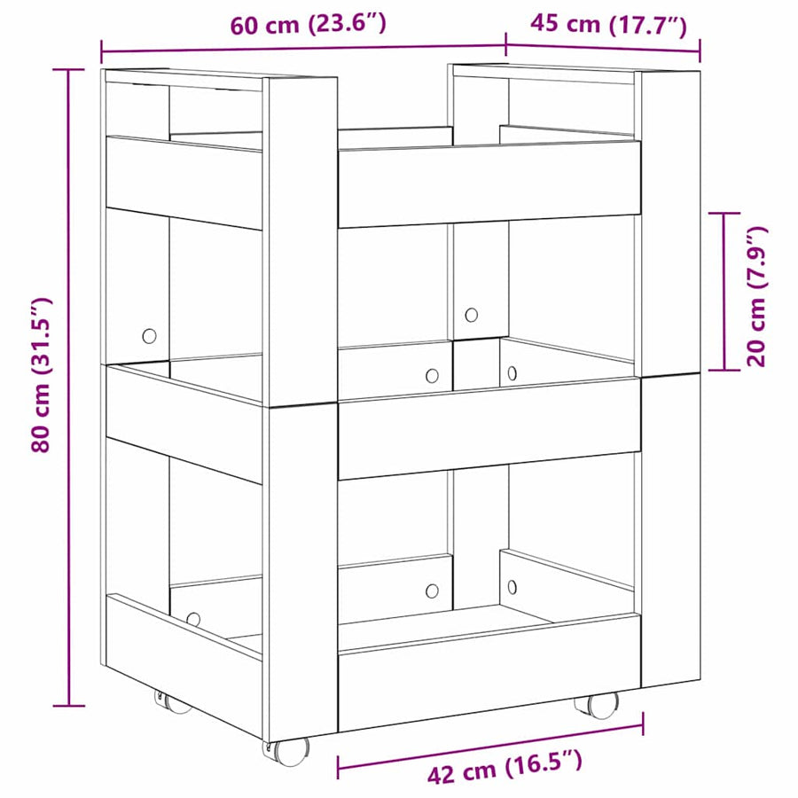 Kitchen Trolley Black Oak 60 x 45 x 80 cm Engineered Wood